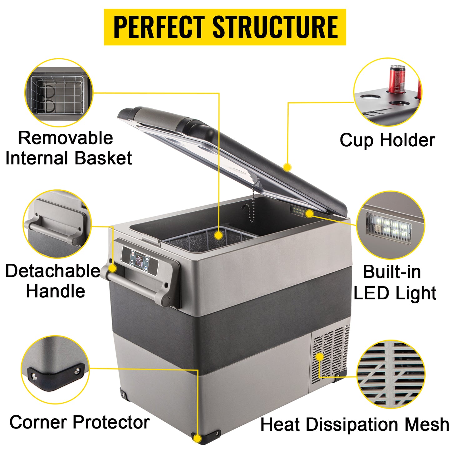 55L Car Refrigerator Mini Fridge Freezer Portable Compressor Cooler DC 110-240V Ice Box for Camping Picnic