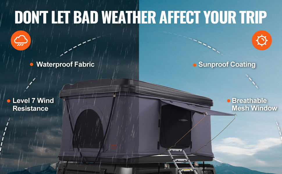 Rooftop Tent Hard Shell Roof Top with Telescopic Ladder Thick Mattress Waterproof Windproof for Jeep Van Pickup Truck