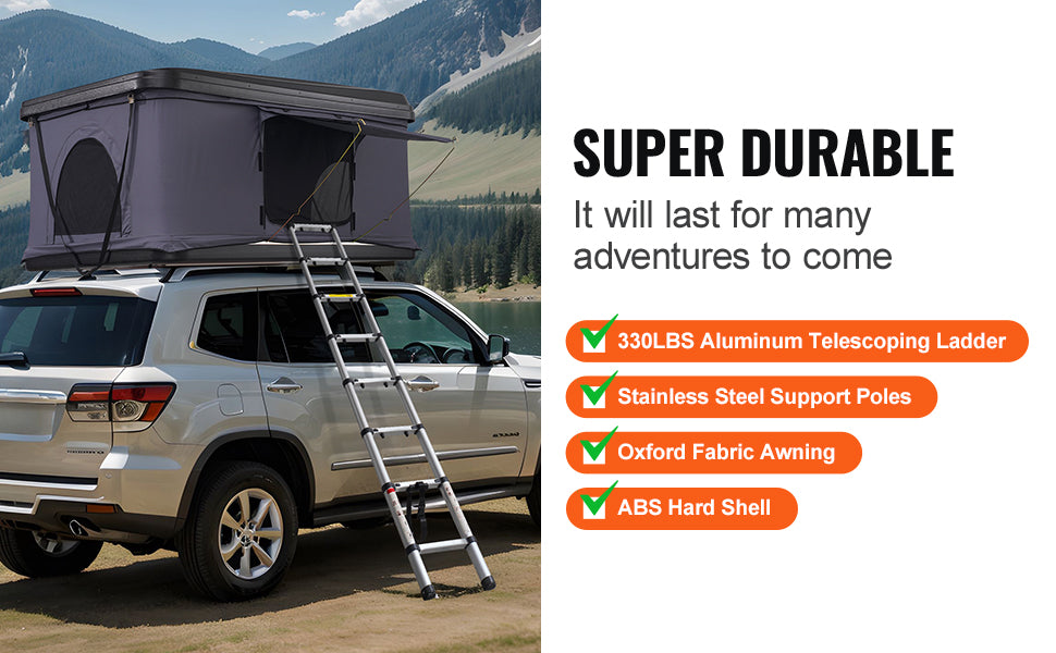 Rooftop Tent Hard Shell Roof Top with Telescopic Ladder Thick Mattress Waterproof Windproof for Jeep Van Pickup Truck