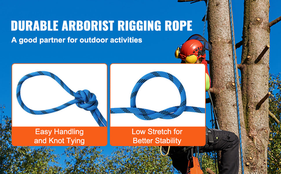 12.7mm Static Climbing Rope 150/200ft Outdoor Rock Climbing Rope 30KN Breaking Tension Fiber Rope w/ Steel Snap Hooks