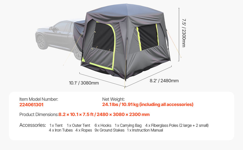 SucceBuy SUV Tent for Camping Waterproof PU2000mm Spacious Double Layer Design SUV Camping Tent with Shade Awning , Mesh Windows