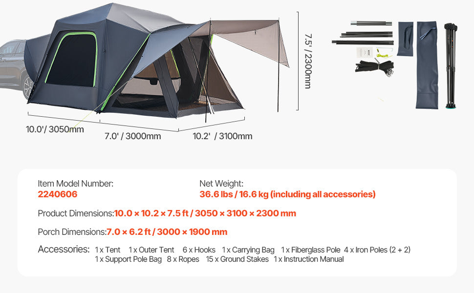 SUV Tent for Camping Waterproof PU2000mm Spacious Double Layer Design SUV Camping Tent with Shade Awning , Mesh Windows