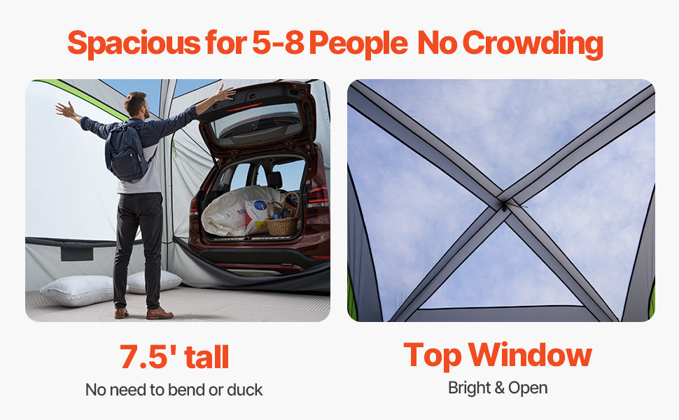 SUV Tent for Camping Waterproof PU2000mm Spacious Double Layer Design SUV Camping Tent with Shade Awning , Mesh Windows