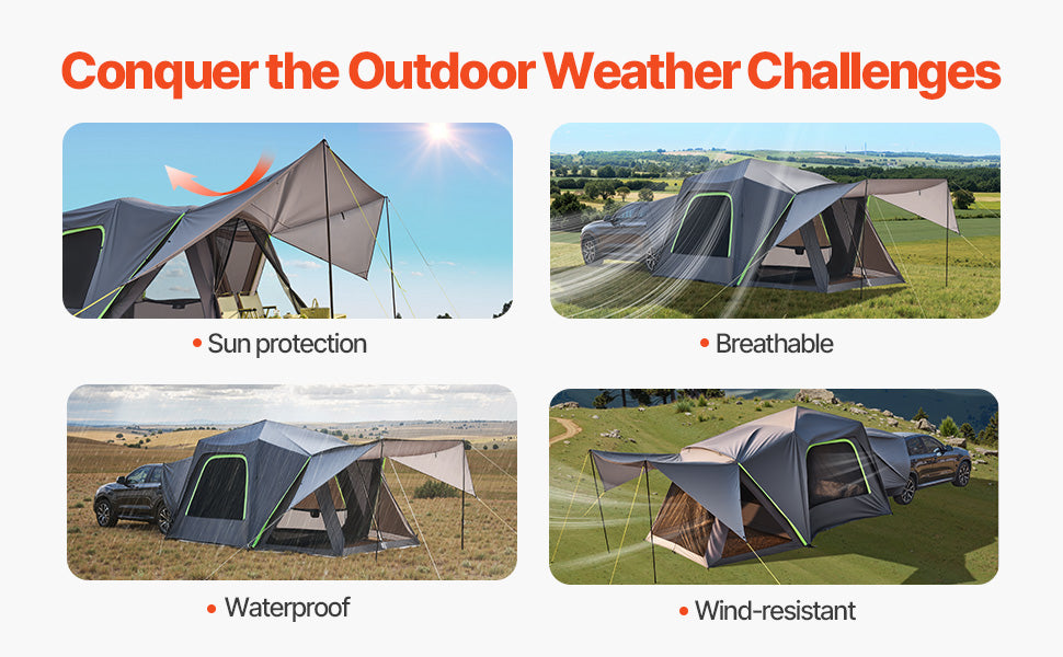SUV Tent for Camping Waterproof PU2000mm Spacious Double Layer Design SUV Camping Tent with Shade Awning , Mesh Windows