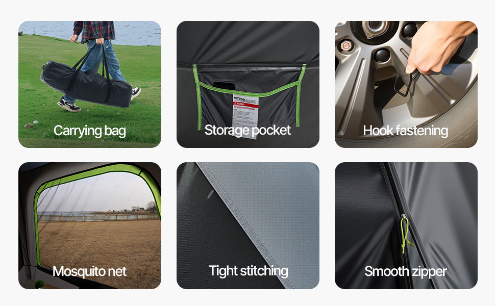 SUV Tent for Camping Waterproof PU2000mm Spacious Double Layer Design SUV Camping Tent with Shade Awning , Mesh Windows
