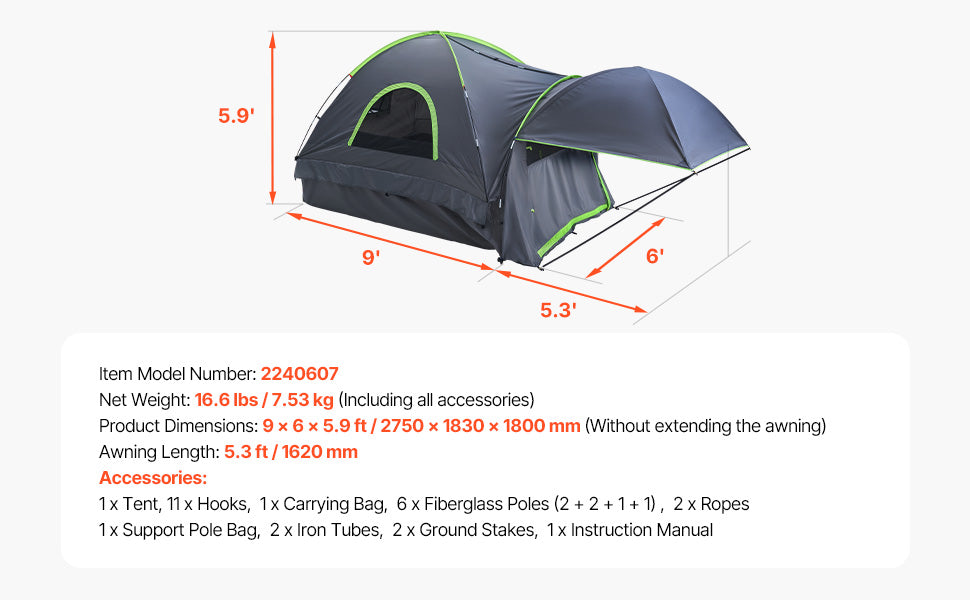 SucceBuy Pickup Truck Tent for Camping Waterproof PU2000 2-3 Person Truck Bed Tent Truck Bed Camper Shell with Expandable Awning