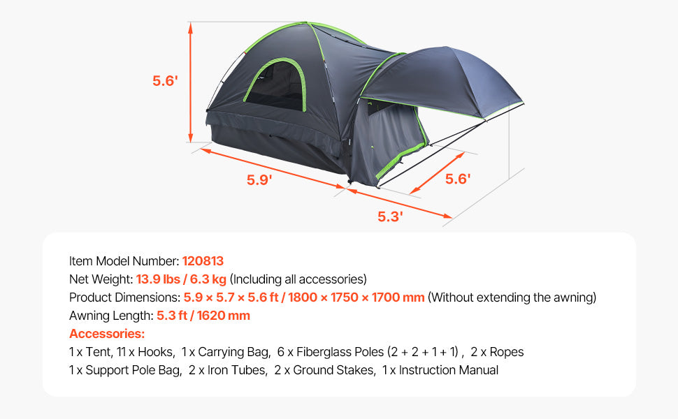 SucceBuy Pickup Truck Tent for Camping Waterproof PU2000 2-3 Person Truck Bed Tent Truck Bed Camper Shell with Expandable Awning