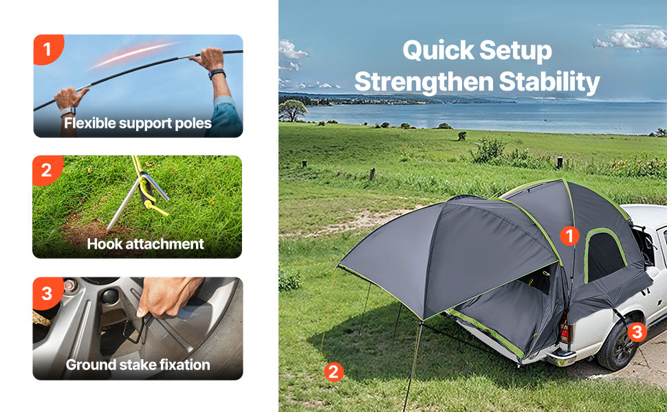Pickup Truck Tent for Camping Waterproof PU2000 2-3 Person Truck Bed with Expandable Awning